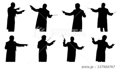 Black Solid Orchestra Leader Silhouettes Set of Six on White Background Black Solid Orchestra Leader Silhouettes Set of Six on White Background 137988767