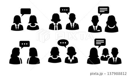 Black Solid Conversation Dialogue Silhouettes Set of Six on White Background Black Solid Conversation Dialogue Silhouettes Set of Six on White Background 137988812