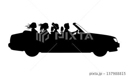 Black Solid Convertible Travel Silhouettes Set of Six on White Background Black Solid Convertible Travel Silhouettes Set of Six on White Background 137988815