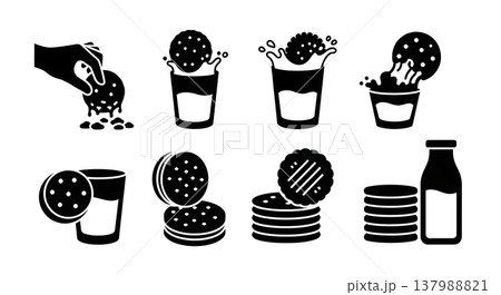 Black Solid Cookies and Milk Silhouettes Set of Six on White Background 137988821