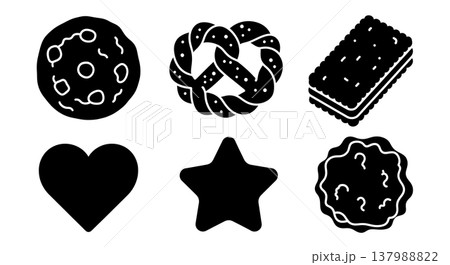Black Solid Cookie Silhouettes Set of Six on White Background 137988822
