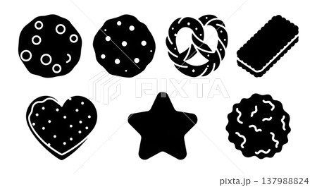 Black Solid Cookie Silhouettes Set of Six on White Background Black Solid Cookie Silhouettes Set of Six on White Background 137988824