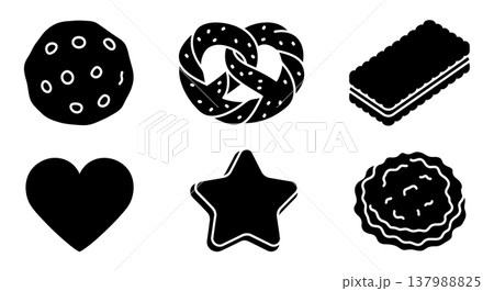 Black Solid Cookie Silhouettes Set of Six on White Background Black Solid Cookie Silhouettes Set of Six on White Background 137988825