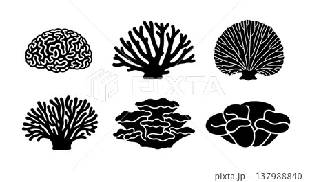 Black Solid Coral Reef Formation Silhouettes Set of Six 137988840