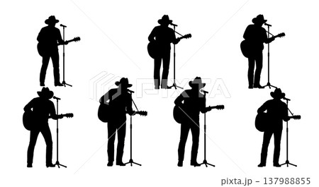 Black Solid Country Musician Silhouettes Set of Six on White Background 137988855