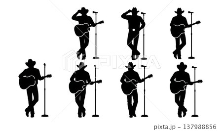Black Solid Country Musician Silhouettes Set of Six on White Background 137988856