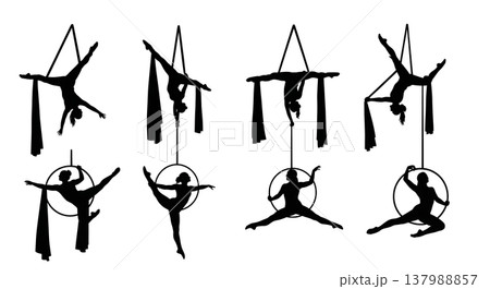 Black Solid Country Dancer Silhouettes Set of Six on White Background 137988857