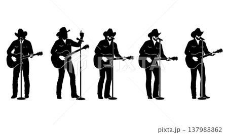 Black Solid Country Singer Silhouettes Set of Six on White Background Black Solid Country Singer Silhouettes Set of Six on White Background 137988862