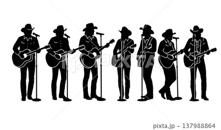 Black Solid Country Singer Silhouettes Set of Six on White Background 137988864