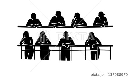 Black Solid Cruise Passenger Silhouettes Set of Six on White Background 137988970