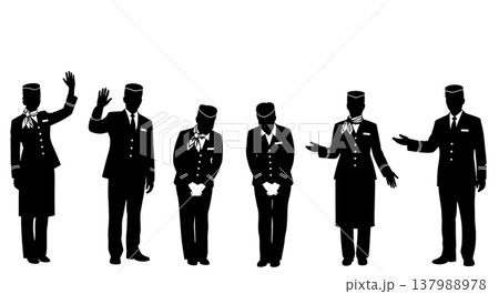 Black Solid Cruise Staff Silhouettes Set of Six on White Background Black Solid Cruise Staff Silhouettes Set of Six on White Background 137988978