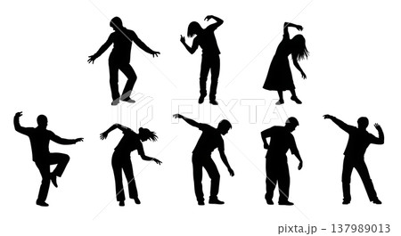 Black Solid Dancing People Silhouettes Set of Six on White Background Black Solid Dancing People Silhouettes Set of Six on White Background 137989013
