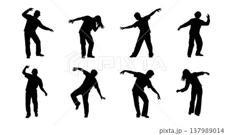 Black Solid Dancing People Silhouettes Set of Six on White Background 137989014