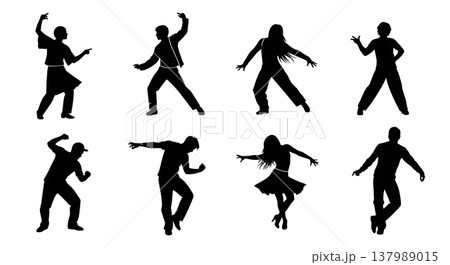 Black Solid Dancing People Silhouettes Set of Six on White Background Black Solid Dancing People Silhouettes Set of Six on White Background 137989015