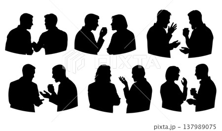 Black Solid Deep Conversation Silhouettes Set of Six on White Background Black Solid Deep Conversation Silhouettes Set of Six on White Background 137989075