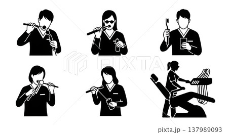 Black Solid Dental Hygienist Silhouettes Set of Six on White Background 137989093