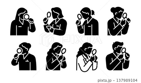 Black Solid Dermatologist Silhouettes Set of Six on White Background 137989104