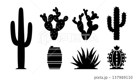 Vector Set of Six Black Solid Desert Cactus Plant Silhouettes Vector Set of Six Black Solid Desert Cactus Plant Silhouettes 137989110