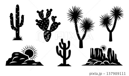Black Solid Desert Landscape Elements Silhouettes Set of Six Black Solid Desert Landscape Elements Silhouettes Set of Six 137989111