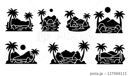 Collection of Six Black Solid Desert Oasis Silhouettes 137989115