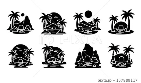 Collection of Six Black Solid Desert Oasis Silhouettes 137989117