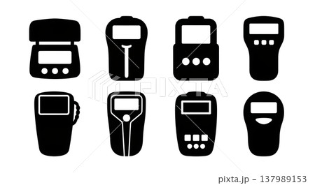 Black Solid Luggage Scale Silhouettes Set of Six on White Background Black Solid Luggage Scale Silhouettes Set of Six on White Background 137989153