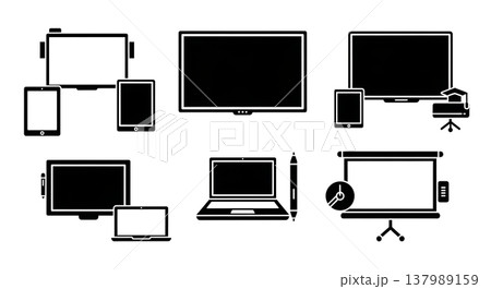 Black Solid Smartboard Silhouettes Set of Six on White Background 137989159