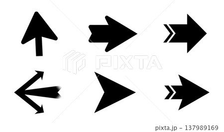 Black Solid Directional Arrowhead Silhouettes Set of Six on White Background Black Solid Directional Arrowhead Silhouettes Set of Six on White Background 137989169