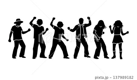 Black Solid Group Disco Silhouettes Set of Six on White Background 137989182