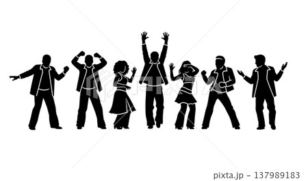 Black Solid Group Disco Silhouettes Set of Six on White Background Black Solid Group Disco Silhouettes Set of Six on White Background 137989183
