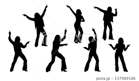 Black Solid Hustle Dance Silhouettes Set of Six on White Background 137989186