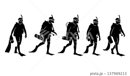 Black Solid Diver Silhouettes Set of Six on White Background 137989213