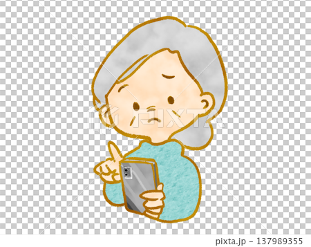 スマホ操作に困る高齢女性・不安な表情 137989355