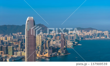 Wide Victoria Harbour Panorama Under Clear Bright Blue Sky March 15 2026 137989539