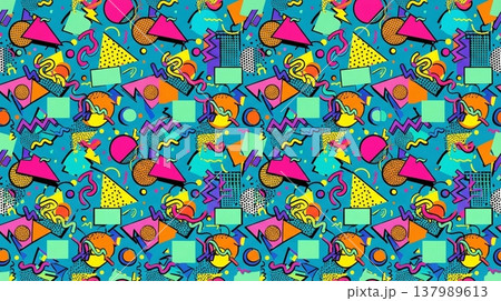 Retro 90s Memphis geometric pattern seamless colorful vector background with bold shapes, playful abstract design, vibrant palette, perfect for creative projects Retro 90s Memphis geometric pattern seamless colorful vector background with bold shapes, playful abstract design, vibrant palette, perfect for creative projects 137989613