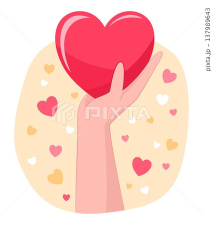 Human Hand Holding Up the Heart Shape for Love Affection and Valentine's Day Concept Illustration Clip Art 137989643