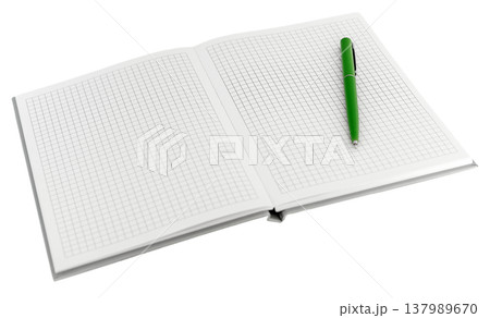 Open notebook with pen isolated on transparent background Open notebook with pen isolated on transparent background 137989670