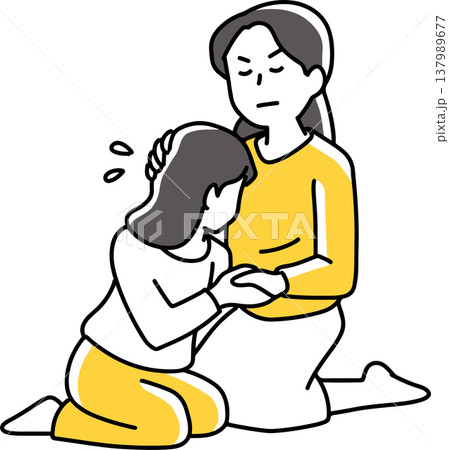 泣く女の子を慰める女性 137989677