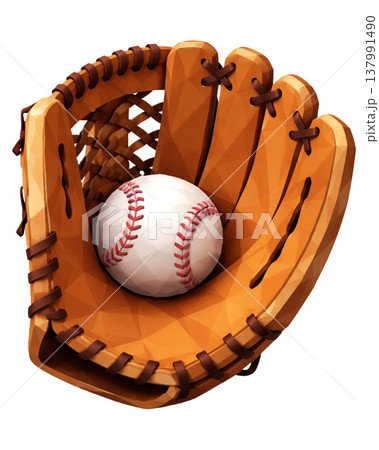 ボールをキャッチした野球グローブのローポリゴン 137991490