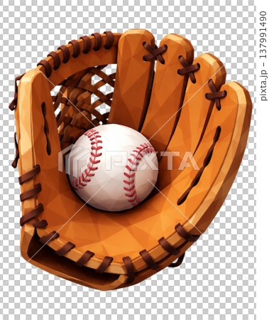 棒球手套接球的低多邊形模型。 137991490