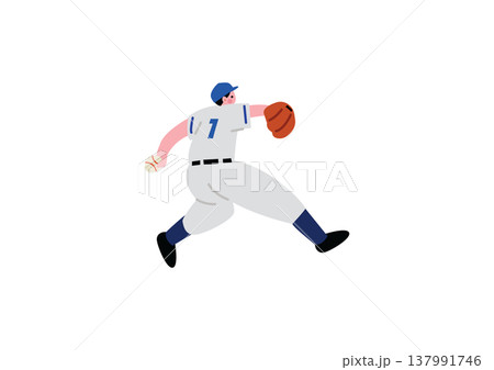 ボールを投げる野球選手のイラスト 137991746