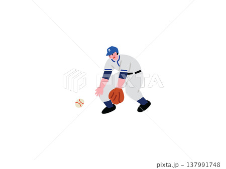 ボールをキャッチする野球選手のイラスト 137991748