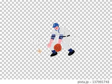 ボールをキャッチする野球選手のイラスト 137991748