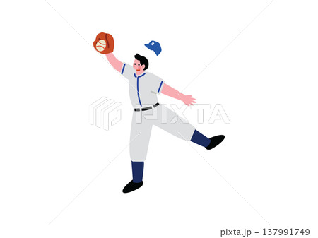 ボールをキャッチする野球選手のイラスト 137991749