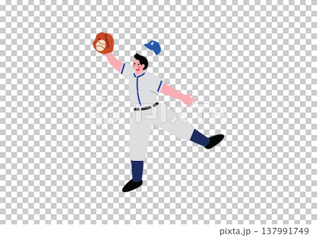ボールをキャッチする野球選手のイラスト 137991749