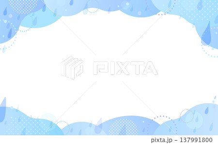 水彩風の雨と波紋の抽象フレーム3_横 137991800