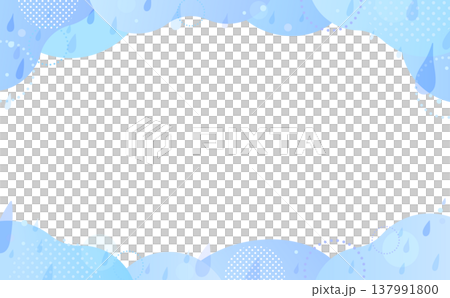 水彩風の雨と波紋の抽象フレーム3_横 137991800