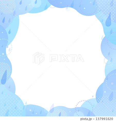 水彩風の雨と波紋の抽象フレーム9_正方形 137991820