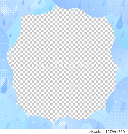 水彩風の雨と波紋の抽象フレーム9_正方形 137991820