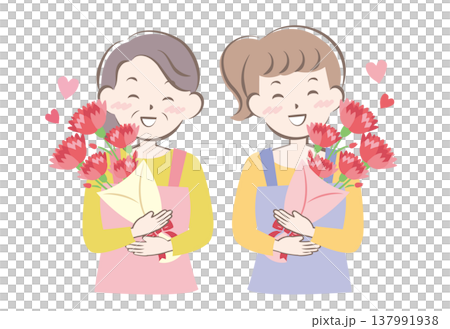 母の日にカーネーションをもらうお母さんとおばあちゃん 137991938